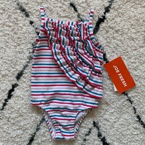 🆕 Joe Fresh Stripe Ruffle Swimsuit 6-12M